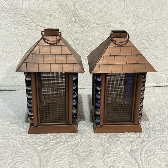 Other - Set of 2 Japanese architectural blue glass marble‎ lanterns